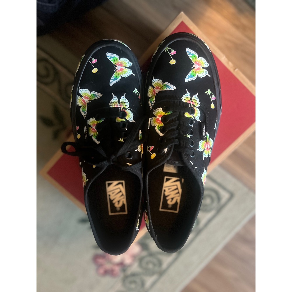 Vans Authentic Stac Women 8 Black Excellent Butterfly Platform Sneakers - Picture 2 of 4